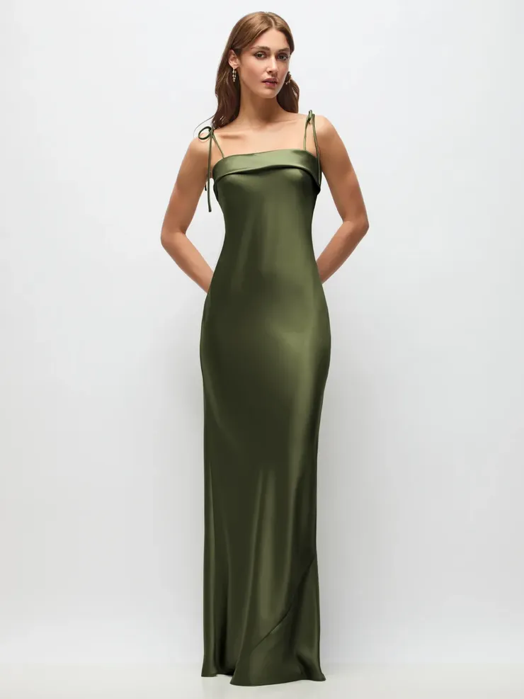 charmeuse bridesmaid dress TH145 - Thread plusbadge Color:Wedgewood Shantung Tangerine Bridesmaids Dresses Flowy Spaghetti strap No Leg Slit;boning