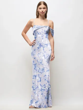 Thread TH150FP Elegant Floral Charmeuse Asymmetric Neckline Gown #0 default frontface vertical thumbnail