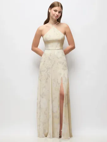 Thread TH153FP Floral High Halter Chiffon Maxi Slit Dress #0 default frontface vertical thumbnail