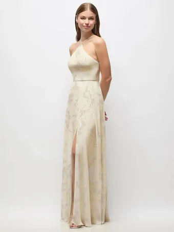 Thread TH153FP Floral High Halter Chiffon Maxi Slit Dress #1 frontface vertical thumbnail