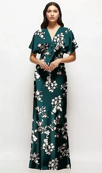 Thread TH131FP Floral Satin Bias V-Neck Kimono Maxi #1 frontface vertical thumbnail