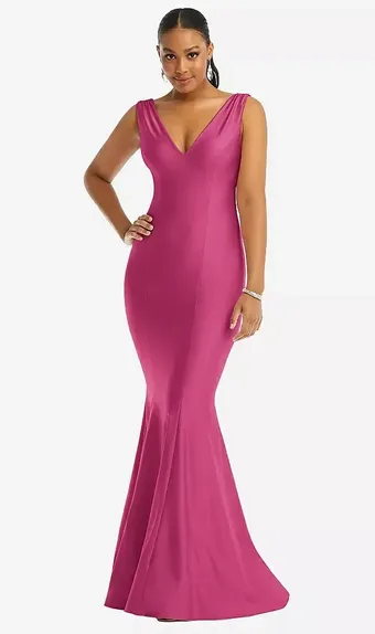 Cynthia & Sahar CS100 Shirred Shoulder Stretch Satin Mermaid Dress with Slight Train #0 default frontface vertical thumbnail