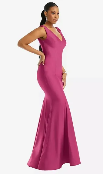 Cynthia & Sahar CS100 Shirred Shoulder Stretch Satin Mermaid Dress with Slight Train #2 frontface vertical thumbnail