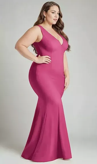 Cynthia & Sahar CS100 Shirred Shoulder Stretch Satin Mermaid Dress with Slight Train #3 frontface vertical thumbnail