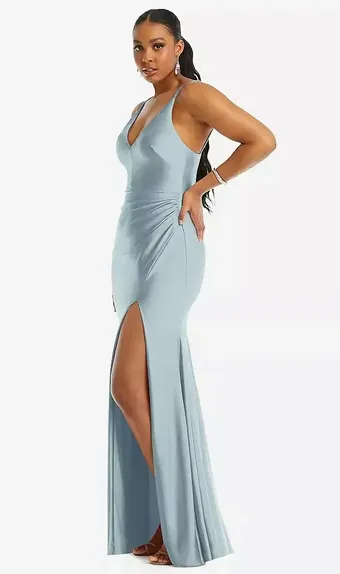 Cynthia & Sahar CS103 Deep V-Neck Stretch Satin Mermaid Dress with Slight Train #2 frontface vertical thumbnail