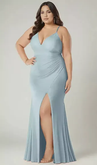 Cynthia & Sahar CS103 Deep V-Neck Stretch Satin Mermaid Dress with Slight Train #3 frontface vertical thumbnail