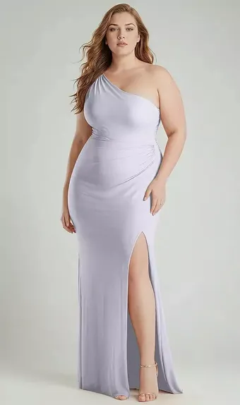 Cynthia & Sahar CS104 One-Shoulder Asymmetrical Cowl Back Stretch Satin Mermaid Dress #1 frontface vertical thumbnail