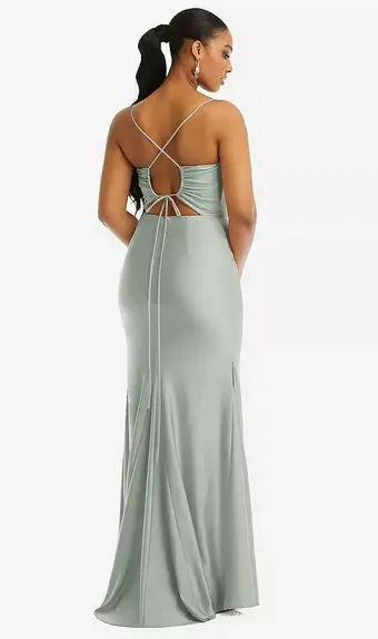 Cynthia & Sahar CS105 Cowl-Neck Open Tie-Back Stretch Satin Mermaid Dress with Slight Train #4 backface vertical thumbnail