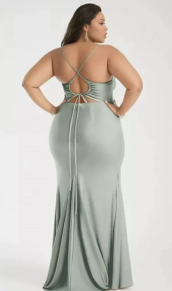 Cynthia & Sahar CS105 Cowl-Neck Open Tie-Back Stretch Satin Mermaid Dress with Slight Train #5 default backface vertical thumbnail