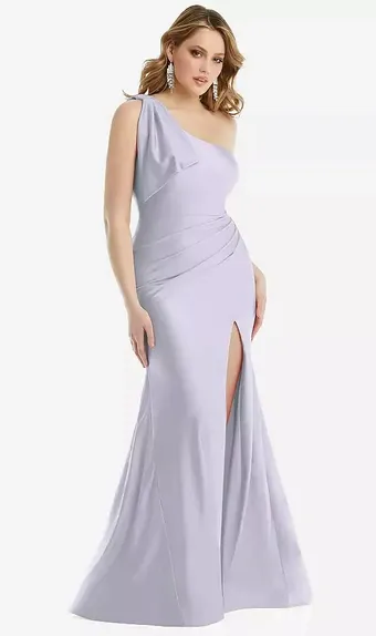 Cynthia & Sahar CS108 Cascading Bow One-Shoulder Stretch Satin Mermaid Dress with Slight Train #1 frontface vertical thumbnail