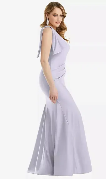 Cynthia & Sahar CS108 Cascading Bow One-Shoulder Stretch Satin Mermaid Dress with Slight Train #2 frontface vertical thumbnail