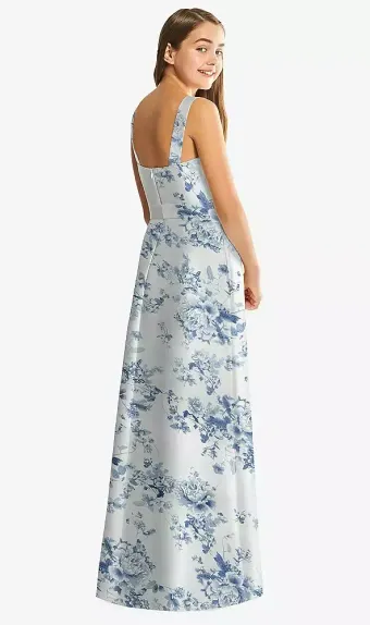 Dessy Collection JR544FP  Floral Bateau Neck Maxi Junior Bridesmaid Dress with Pockets #1 default backface vertical thumbnail