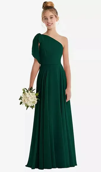 Dessy Collection JR561  Elegant One-Shoulder Chiffon Bow Dress #0 default frontface vertical thumbnail