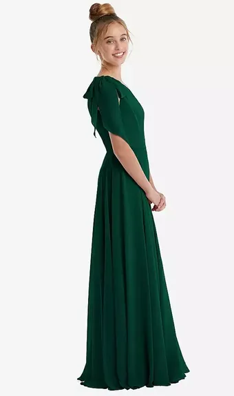Dessy Collection JR561  Elegant One-Shoulder Chiffon Bow Dress #1 backface vertical thumbnail