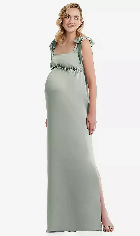 one shoulder maternity bridesmaid dress Dessy Collection M446 Square Neck Bow Shoulders Size:42 / 6 US For a stunning maternity Neckline:BOAT Strapless Velvet Skater Dress