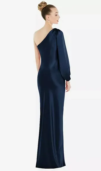 Social Bridesmaids by Dessy 8216 One-Shoulder Puff Sleeve Maxi Bias Dress with Side Slit #2 default backface vertical thumbnail