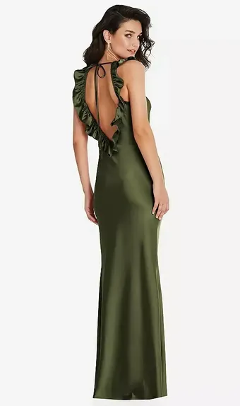 Social Bridesmaids by Dessy 8219 Ruffle Trimmed Open-Back Maxi Slip Dress #4 backface vertical thumbnail