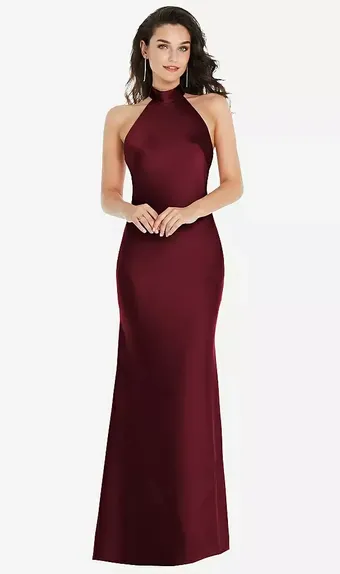 Social Bridesmaids by Dessy 8223 Scarf Tie High-Neck Halter Maxi Slip Dress #0 default frontface vertical thumbnail