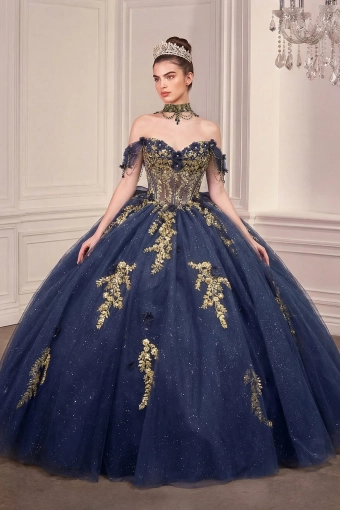 Ladivine by Cinderella Divine 15728  Off-Shoulder Ballgown Quinceanera Dress with Appliques #1 Navy frontface vertical thumbnail