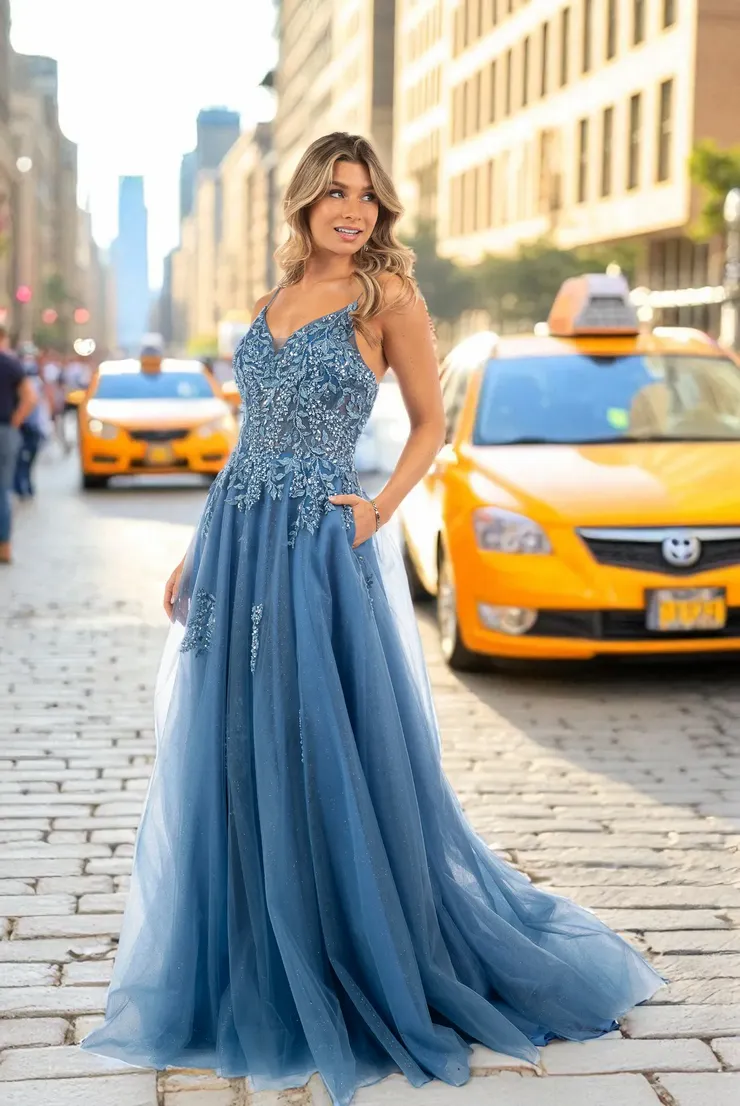 azure blue prom dress Zapakasa Women Light Blue Sparkly Beaded Mermaid Long Prom Dress Spaghetti  Straps Tulle Formal Dress main image 1