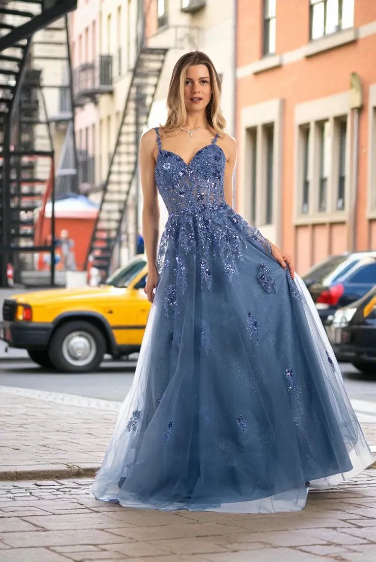 azure blue prom dress Sculpting Satin A-Line Dress with Side Cutouts