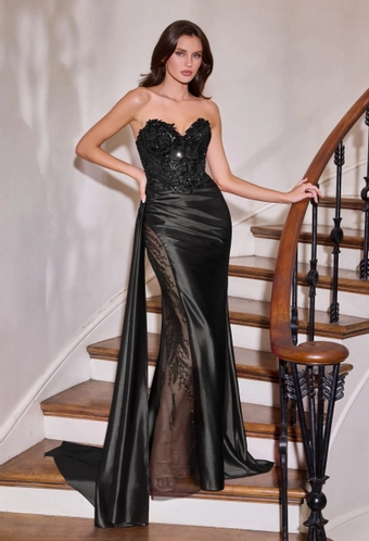 Ladivine by Cinderella Divine CDS565   Strapless Beaded Formal Gown with Slit and Train #1 frontface vertical thumbnail