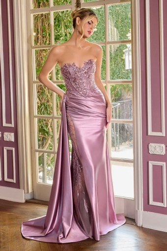 Ladivine by Cinderella Divine CDS565   Strapless Beaded Formal Gown with Slit and Train #5 frontface vertical thumbnail