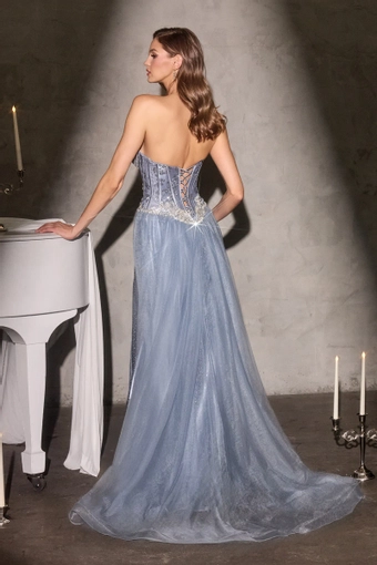 Ladivine by Cinderella Divine CM392   Elegant Strapless Gown with Slit & Sparkle #3 backface vertical thumbnail
