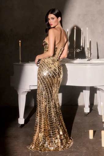 Ladivine by Cinderella Divine CZ2409   Dazzling Strapless Sequin Slit Gown - Formal Evening Dress #1 default backface vertical thumbnail