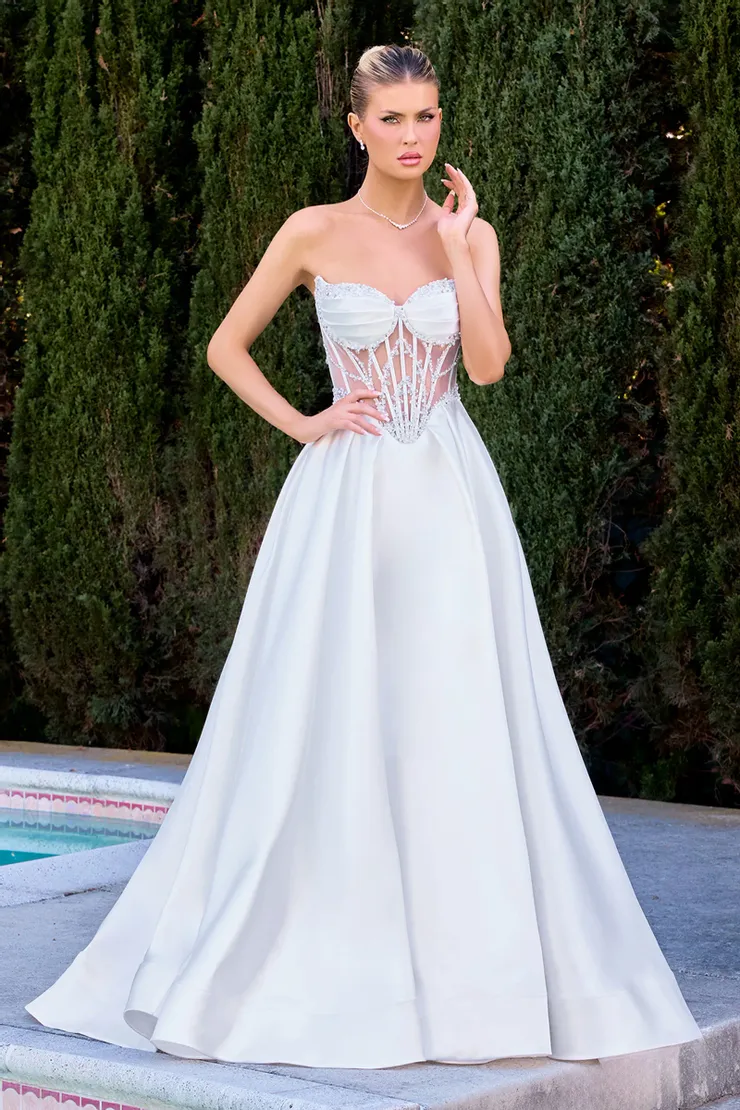 slim fit dress slacks On Sale Princess Simple Satin White Vintage Wedding Dress WD205 US8 / White main image 1