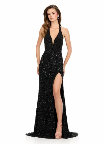 Ashley Lauren 12232   Beaded Halter Gown Plunging Neckline High Slit #6 frontface vertical thumbnail