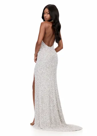 Ashley Lauren 12232   Beaded Halter Gown Plunging Neckline High Slit #12 backface vertical thumbnail