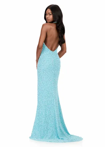 Ashley Lauren 12232   Beaded Halter Gown Plunging Neckline High Slit #9 backface vertical thumbnail