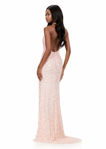 Ashley Lauren 12232   Beaded Halter Gown Plunging Neckline High Slit #13 backface vertical thumbnail
