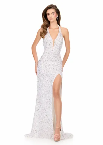 Ashley Lauren 12232   Beaded Halter Gown Plunging Neckline High Slit #2 frontface vertical thumbnail