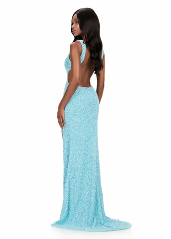 Ashley Lauren 12243   Beaded V-neck Gown with Slit and Open Back #11 backface vertical thumbnail