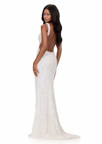 Ashley Lauren 12243   Beaded V-neck Gown with Slit and Open Back #13 backface vertical thumbnail