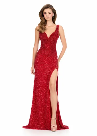 Ashley Lauren 12243   Beaded V-neck Gown with Slit and Open Back #3 frontface vertical thumbnail