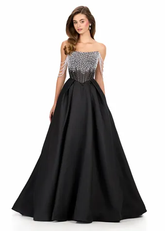 Ashley Lauren 12248   Fairytale Ball Gown with Draped Pearls and Beadwork #1 frontface vertical thumbnail