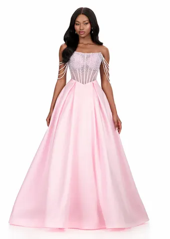 Ashley Lauren 12248   Fairytale Ball Gown with Draped Pearls and Beadwork #3 frontface vertical thumbnail