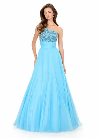 Ashley Lauren 12275   Pleated Organza Ballgown - One Shoulder Beaded Dress #0 default frontface vertical thumbnail