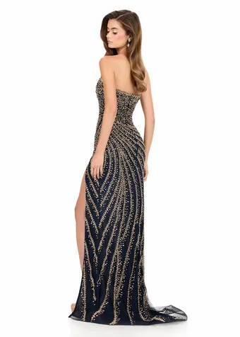 Ashley Lauren 12328   Fully Beaded Strapless Gown with High Slit | Formal Dress #3 backface vertical thumbnail