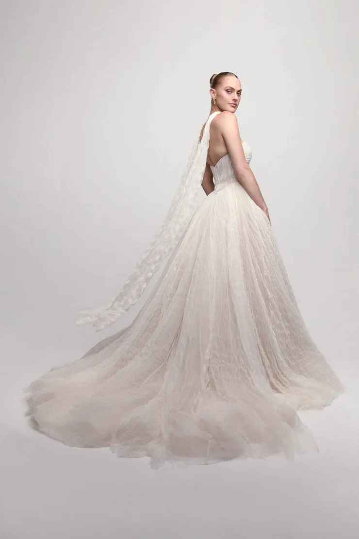 wedding dresses by watters Watters Harlow Off-The-Shoulder Satin & Lace Wedding Gown