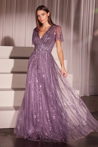 Ladivine by Cinderella Divine CD0241   Elegant A-line Gown with Beaded Motif and Butterfly Sleeves #3 frontface vertical thumbnail