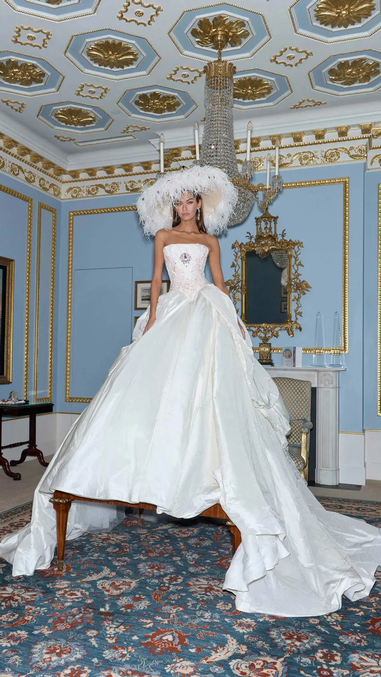 gold and white wedding dress Corset V-Neck White Bridal Dress – ALBINA DYLA