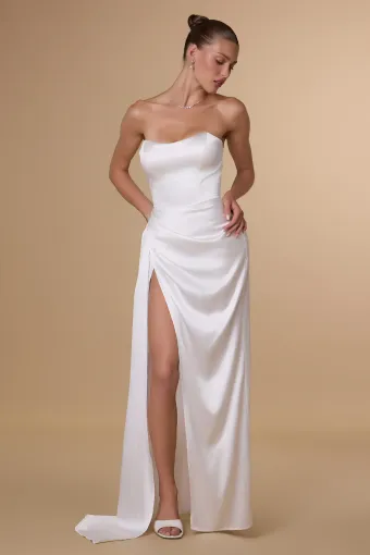 Amoris T215W  Modern Strapless Column Wedding Dress with Slit #2 frontface vertical thumbnail