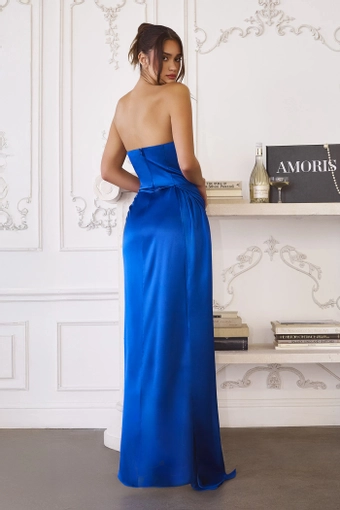 Amoris T215   Elegant Strapless Sheath Gown with Leg Slit #23 Royal backface vertical thumbnail
