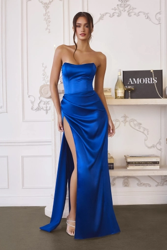 Amoris T215   Elegant Strapless Sheath Gown with Leg Slit #9 Royal frontface vertical thumbnail