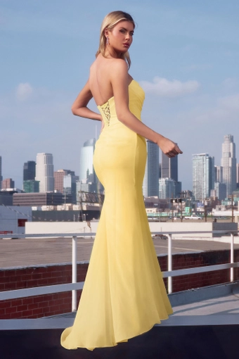 Amoris T702   Strapless Mermaid Formal Gown with Draped Bodice #23 Light Yellow backface vertical thumbnail