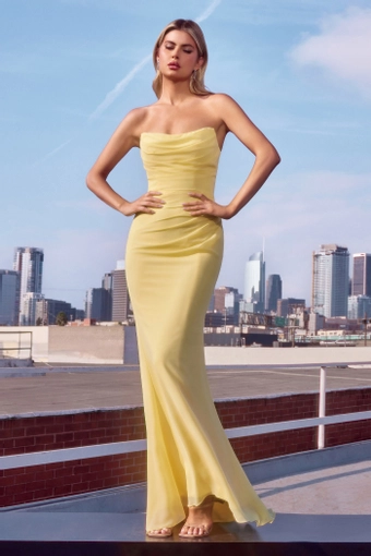 Amoris T702   Strapless Mermaid Formal Gown with Draped Bodice #21 Light Yellow frontface vertical thumbnail